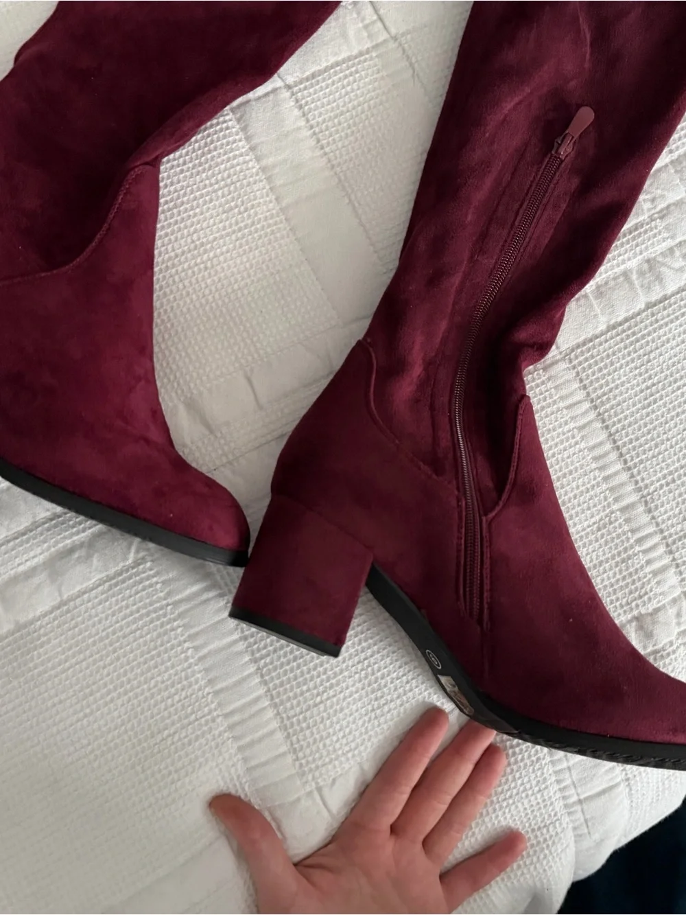 Laurence Faux Suede Over-the-Knee Boots Lace Back US 9 Burgundy Zip Closure
